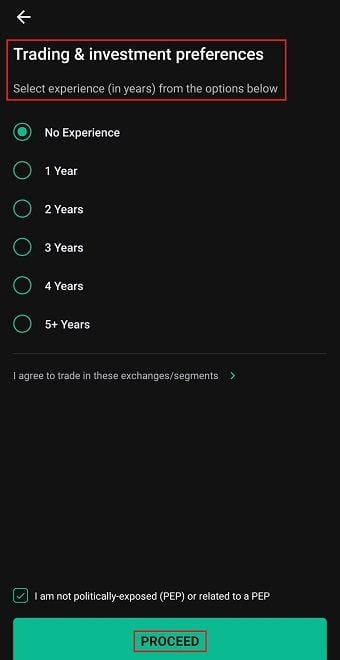 Choose your level of trading experience