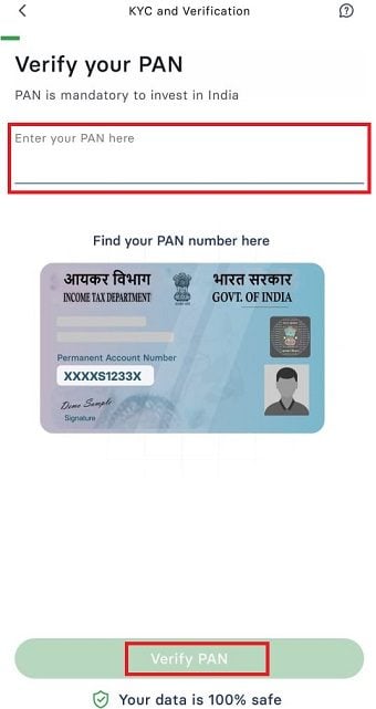 Complete your account setup by entering your PAN card number