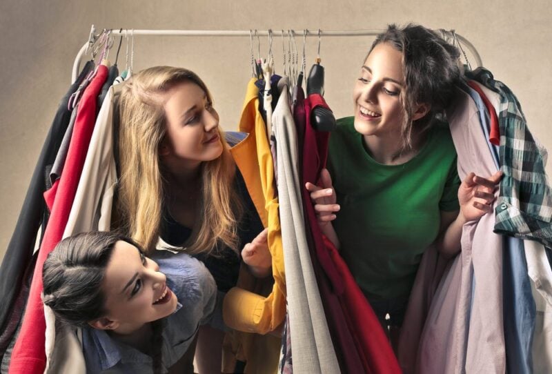 Friends playing with clothes