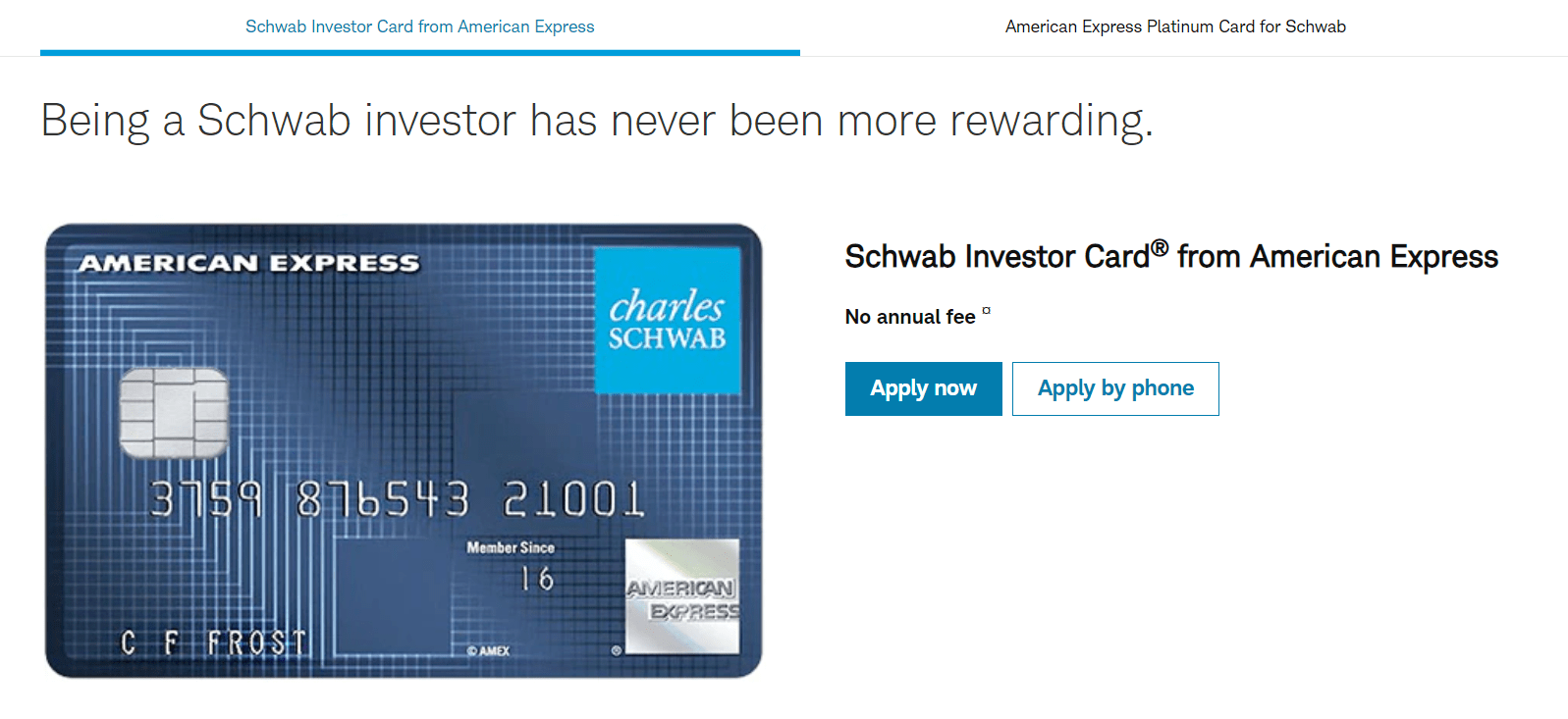 Charles Schwab Investor card