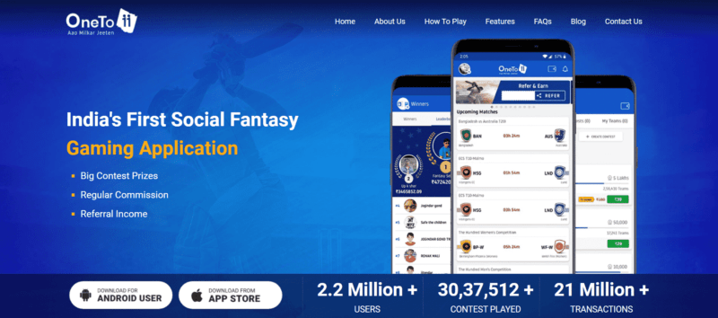 OneTo11 homepage | Best Fantasy Cricket Apps in India