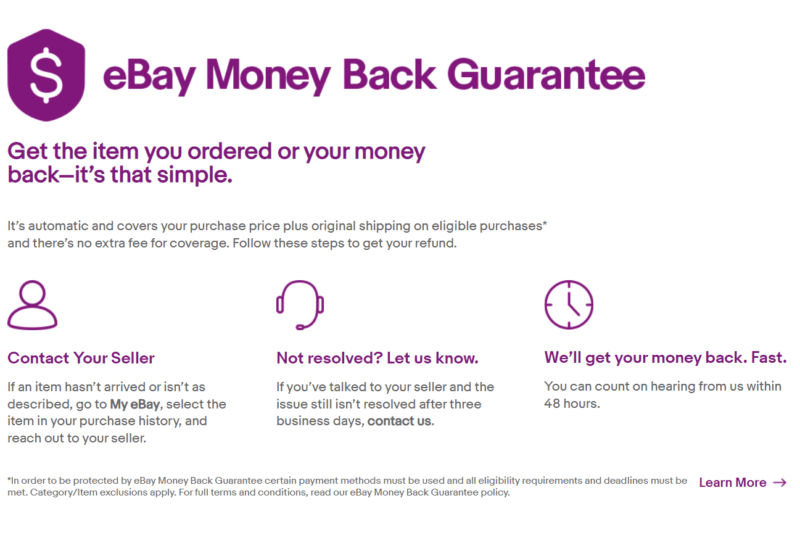 eBay money back guarantee