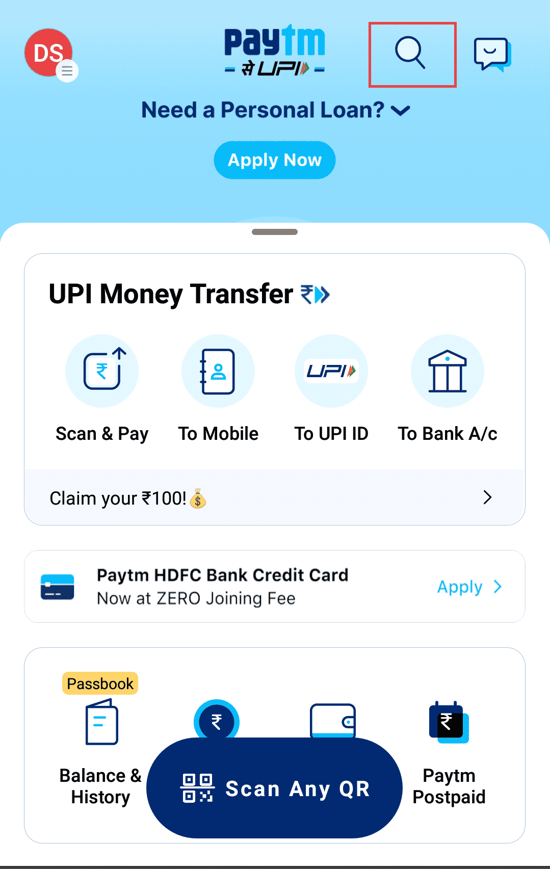 paytm app home page
