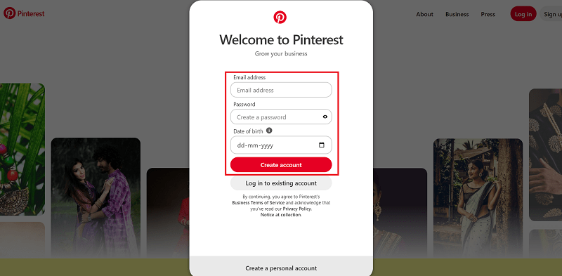 Provide your email address, set a password, and enter your age, and click on Create account