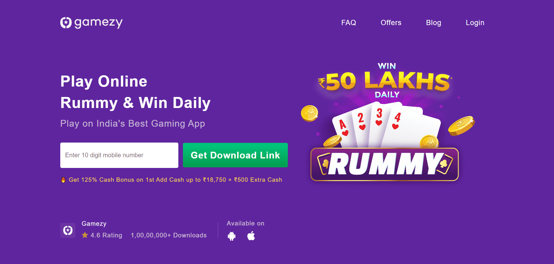 Gamezy Rummy homepage