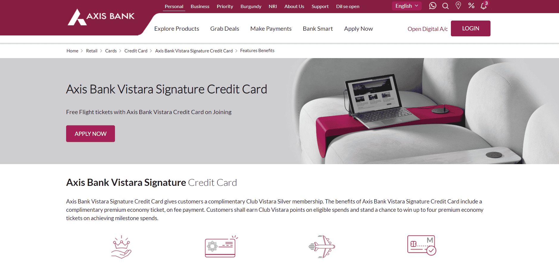 Axis bank Vistara Signature Credit Card