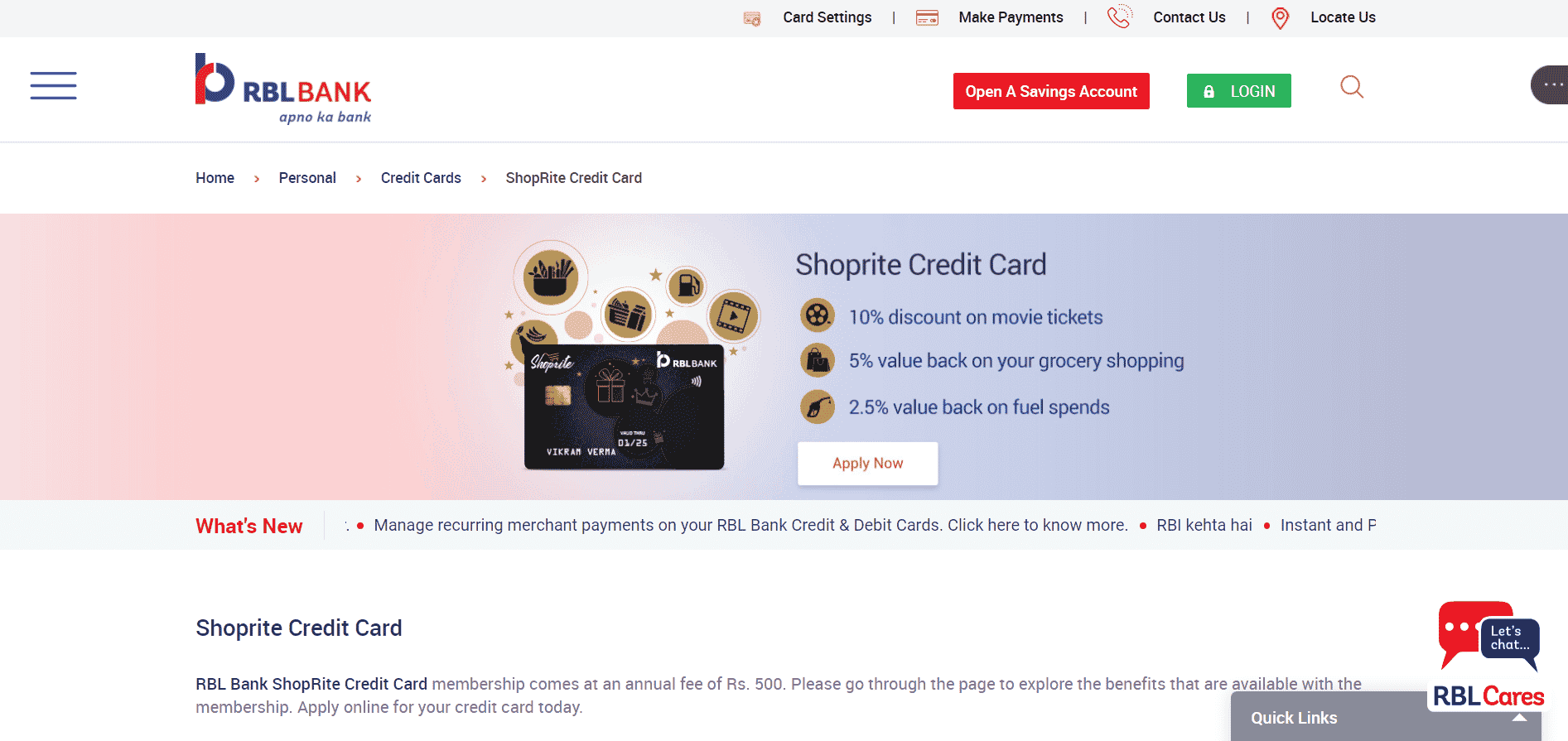 RBL Bank ShopRite Credit Card | Best Credit Card in India 2022