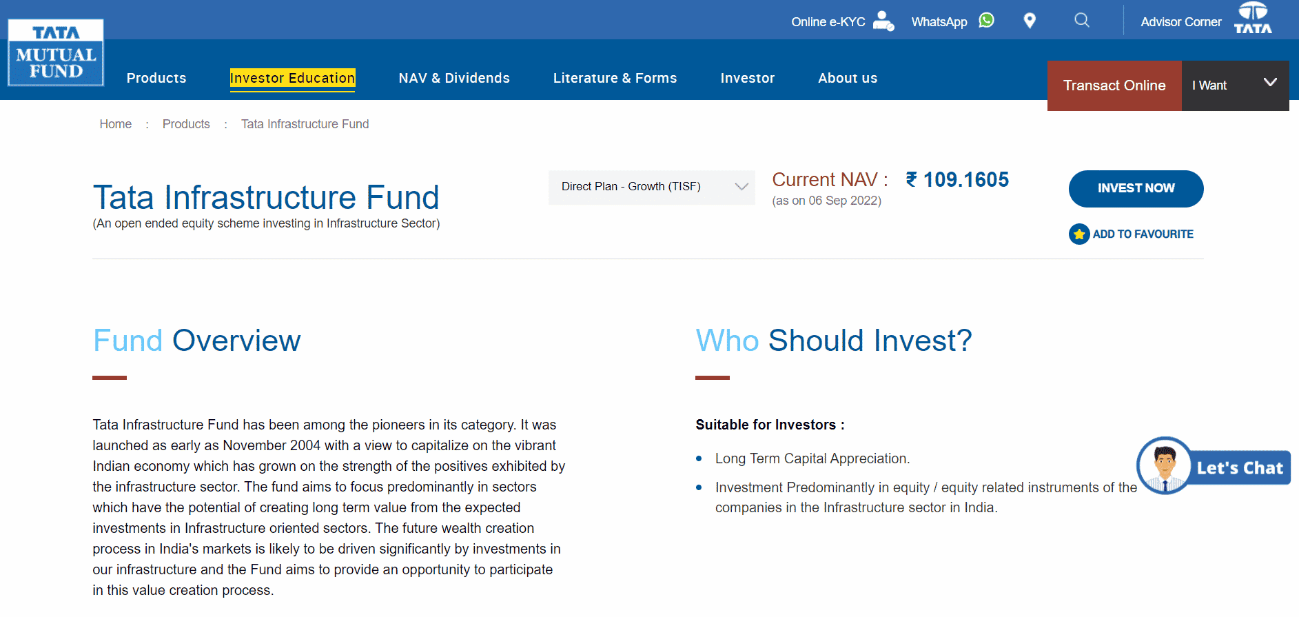 Tata Infrastructure Fund | List of Mutual Funds with Zero Exit Load