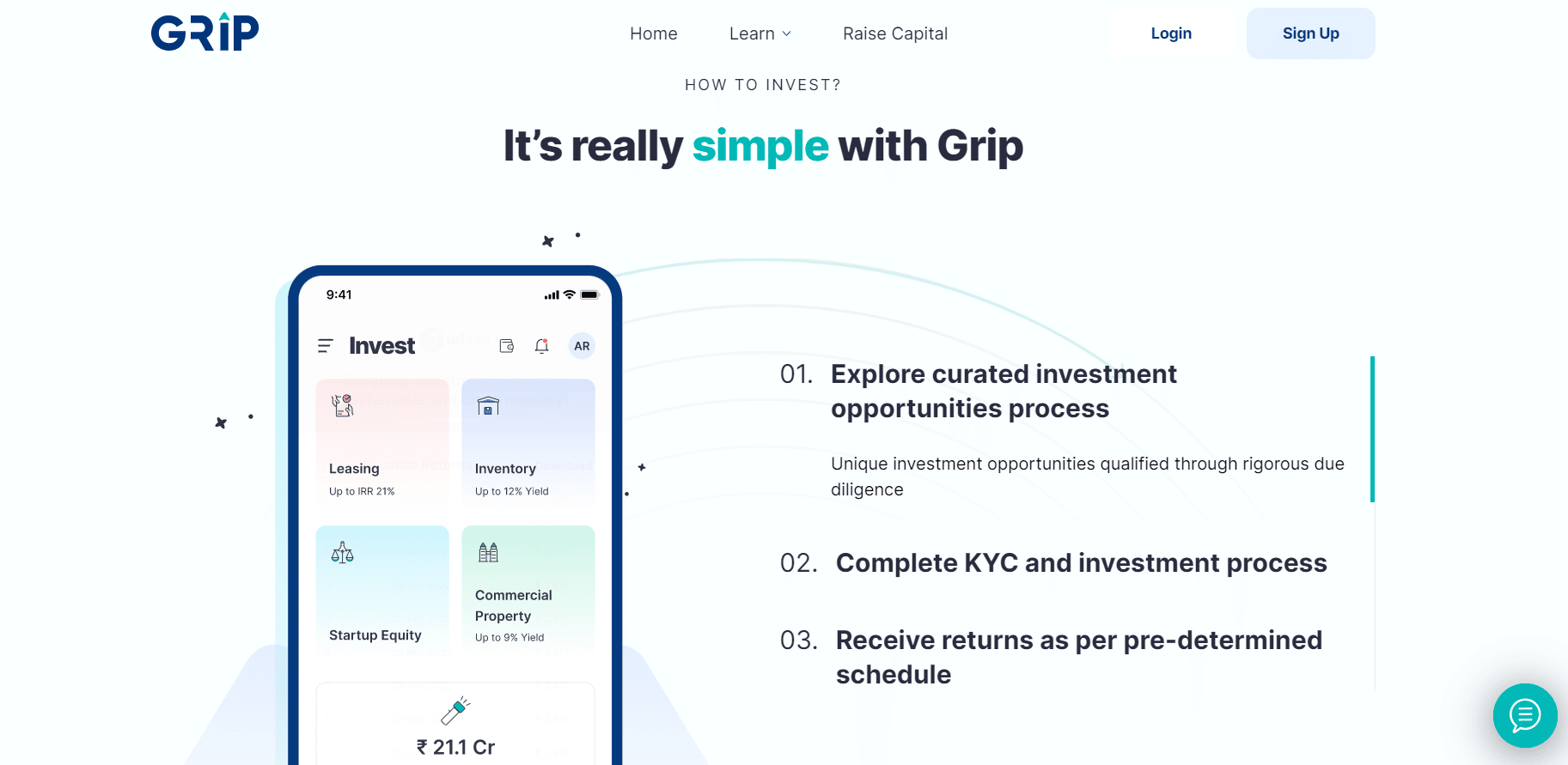 Grip Invest page how to invest section